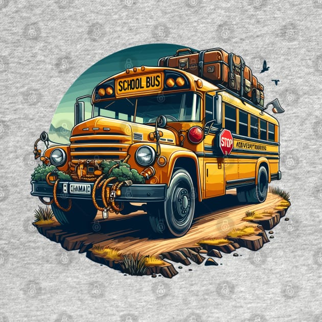 School Bus On An Adventurous Road Trip by Vehicles-Art